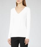 Reiss Alessa - Knitted V-neck Top In White, Womens, Size 0