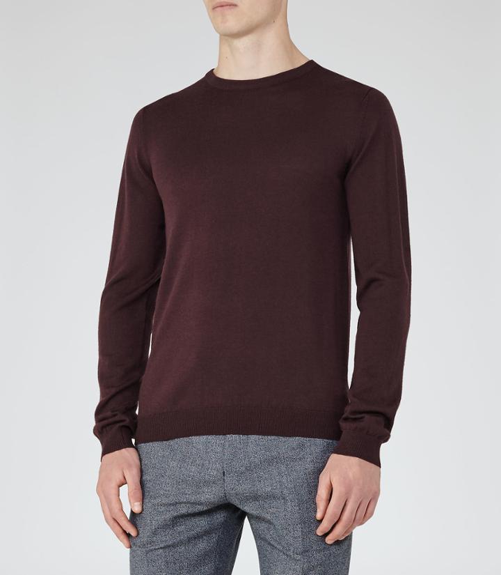 Reiss Hart - Mens Merino Crew Neck Jumper In Purple, Size S