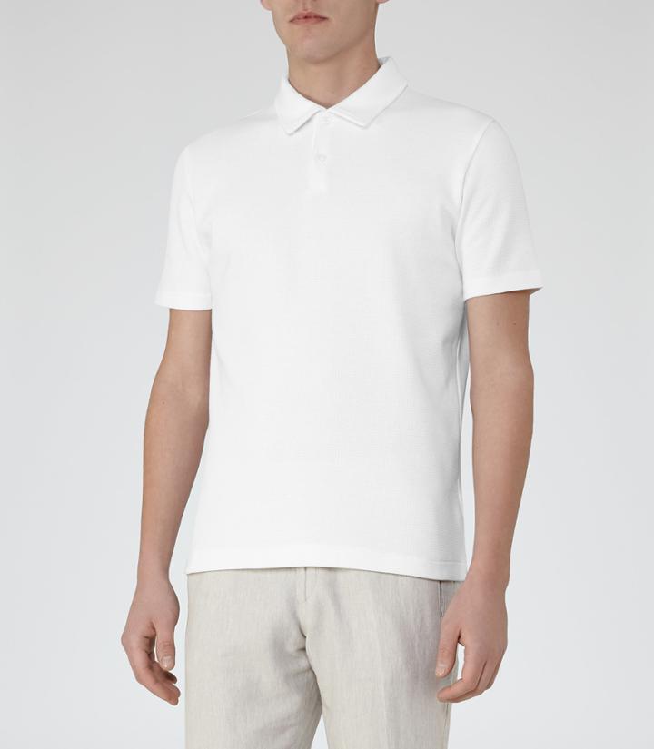 Reiss Anton - Mens Textured Polo Shirt In White, Size L