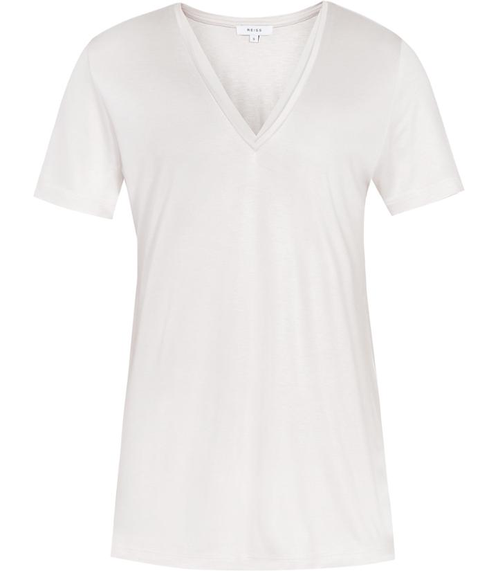 Reiss Leo - Womens Neckline-trim T-shirt In Grey, Size Xs