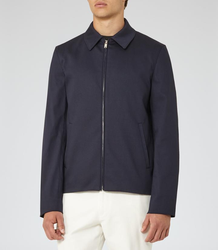 Reiss Parisian - Mens Twill Zip Jacket In Blue, Size Xs