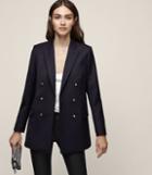 Reiss Mali - Double-breasted Longline Blazer In Blue, Womens, Size 2