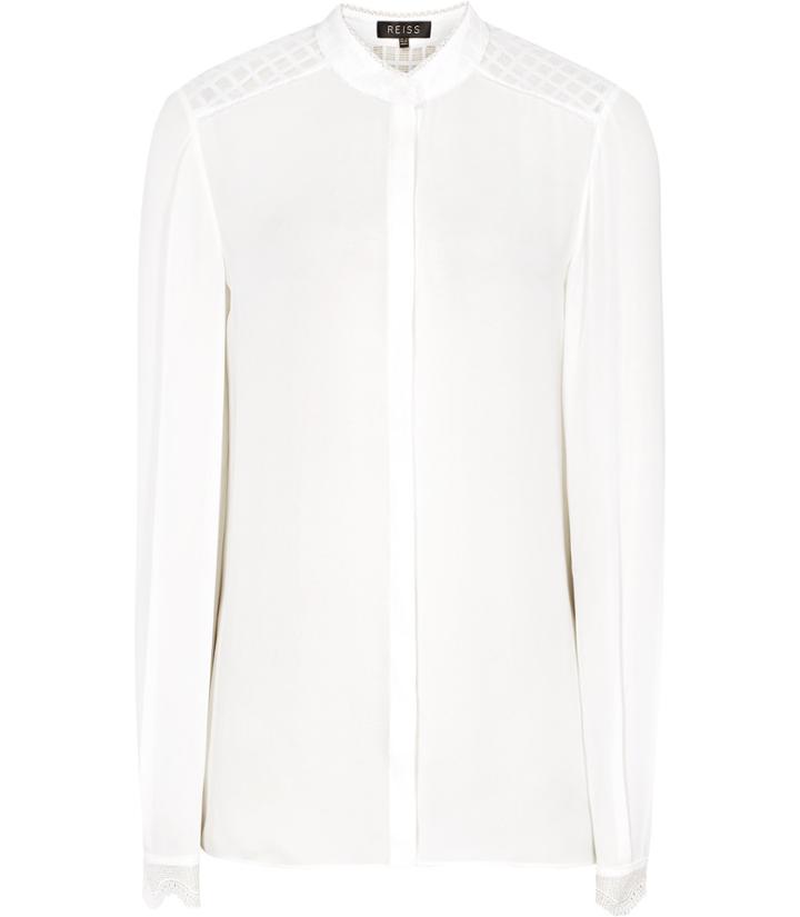 Reiss Wonder - Womens Lace-detail Shirt In White, Size 4