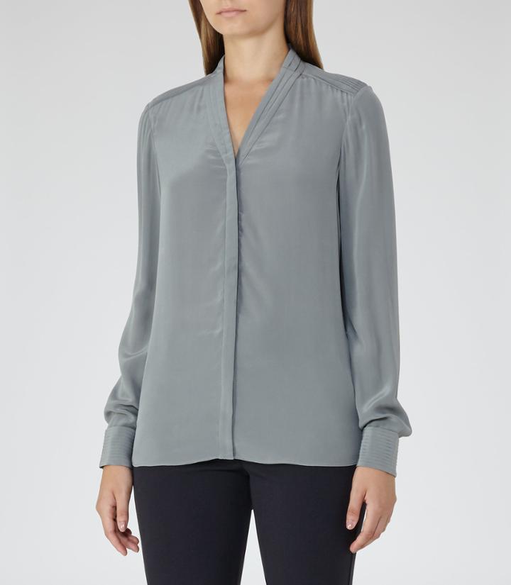 Reiss Juliette - Womens Pleat-detail Blouse In Green, Size 6
