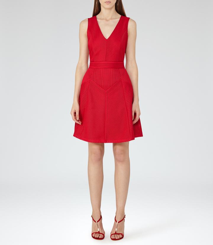 Reiss Topaz - Womens Textured Fit And Flare Dress In Red, Size 4