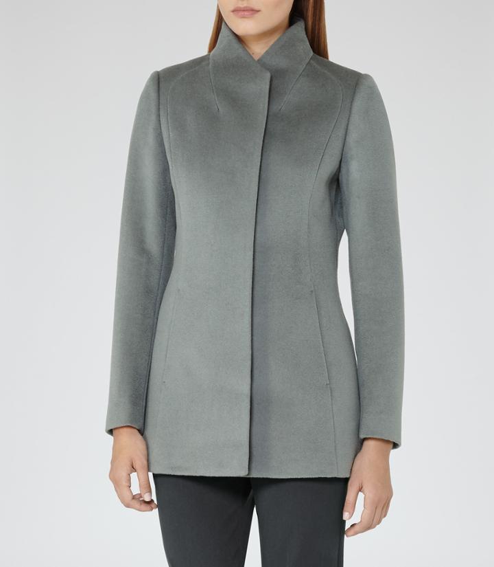 Reiss Napoli - Womens High-collar Wool Coat In Blue, Size 6