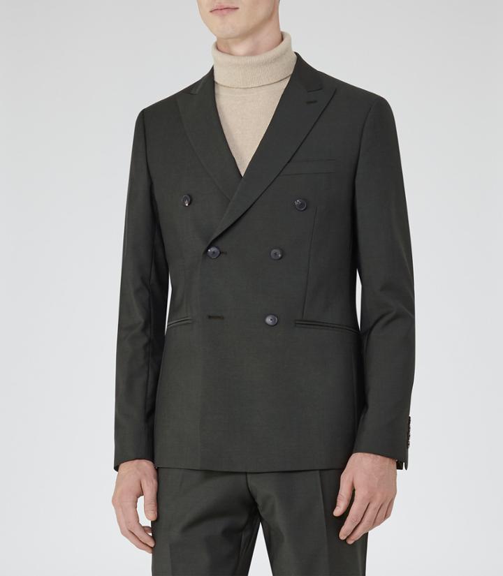Reiss Penoma B - Double-breasted Blazer In Green, Mens, Size 36