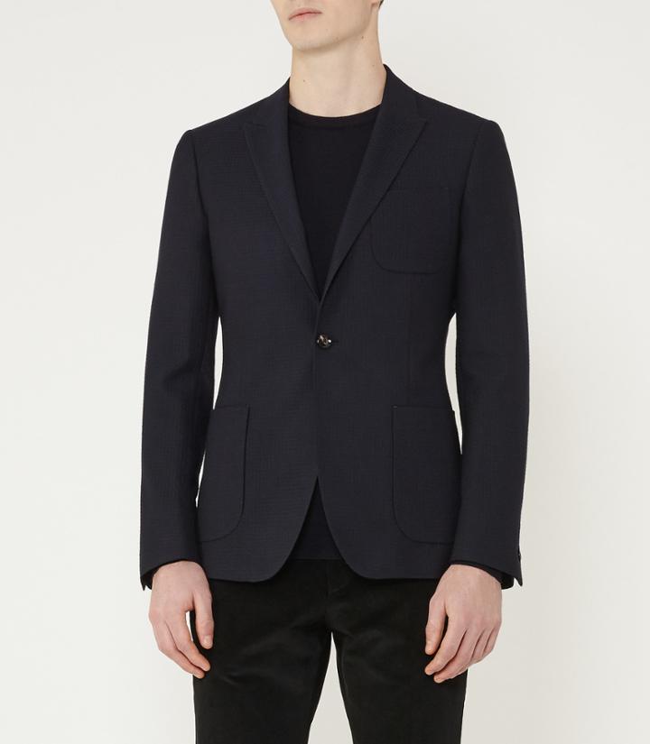 Reiss Reality B - Tonal Weave Blazer In Blue, Mens, Size 36