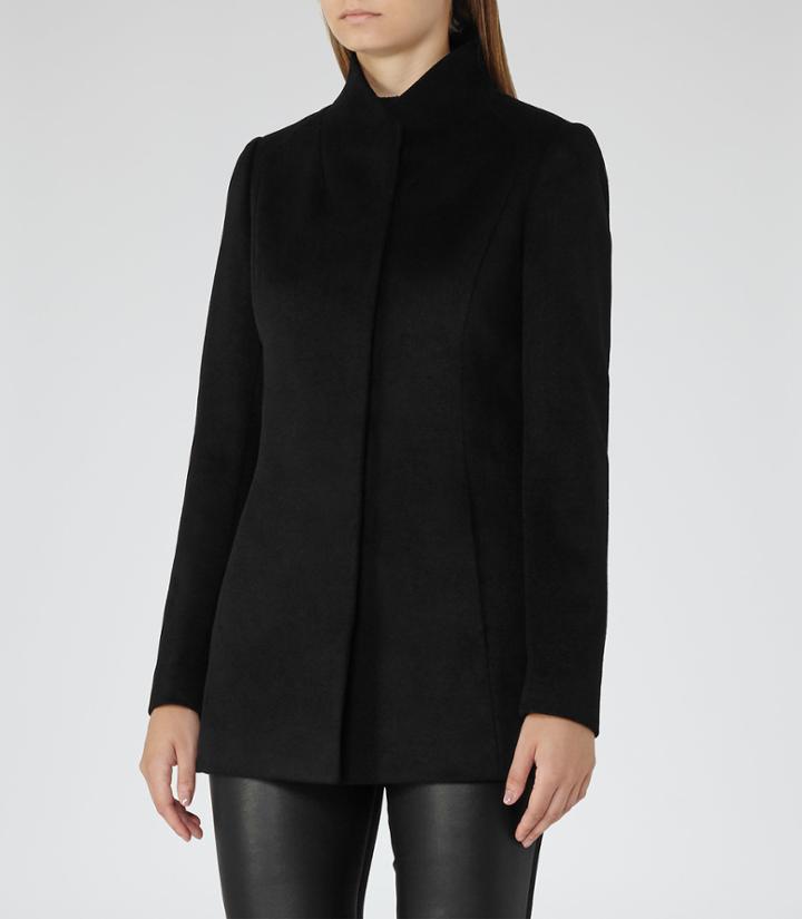 Reiss Napoli - Womens High-collar Wool Coat In Black, Size 6