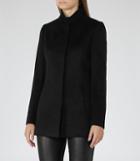 Reiss Napoli - Womens High-collar Wool Coat In Black, Size 6