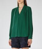 Reiss Mapel - Long-sleeved Wrap Top In Green, Womens, Size 0