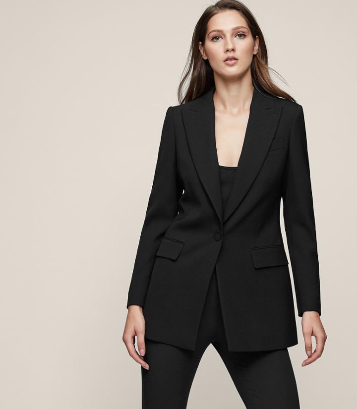 Reiss Oxley - Longline Single-breasted Blazer In Black, Womens, Size 2