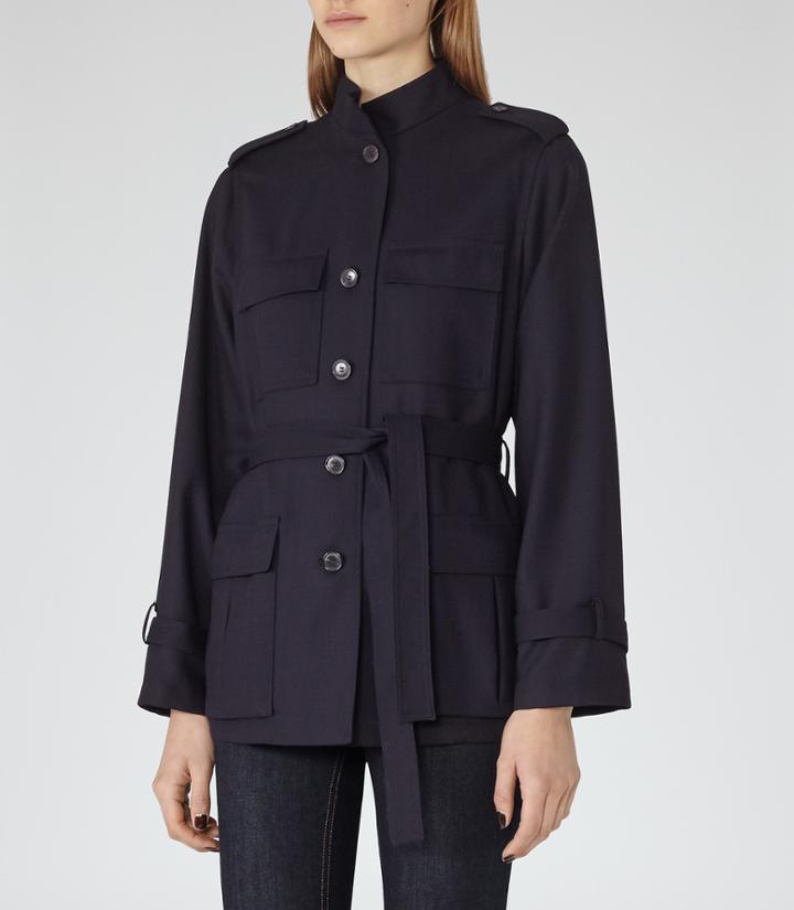 Reiss Via - Womens Casual Military Jacket In Blue, Size M