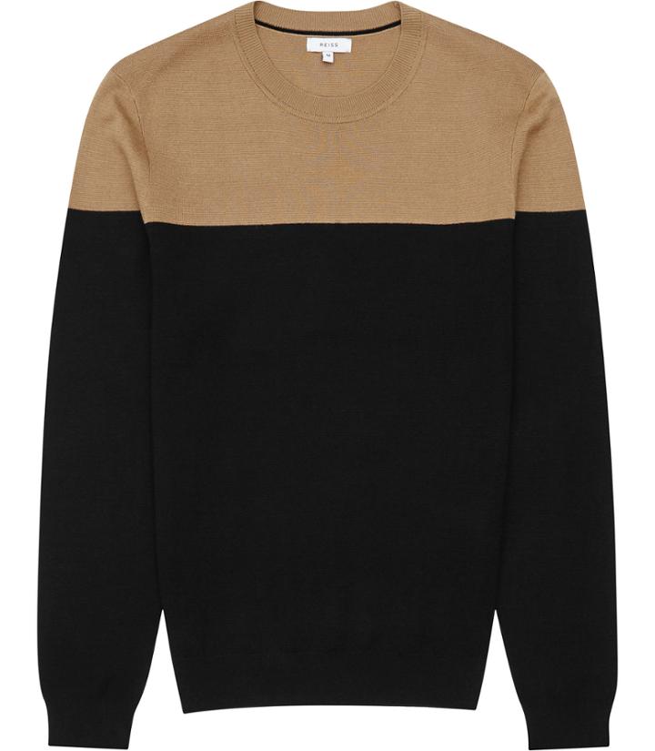 Reiss Barten - Mens Colour Block Jumper In Black, Size Xs
