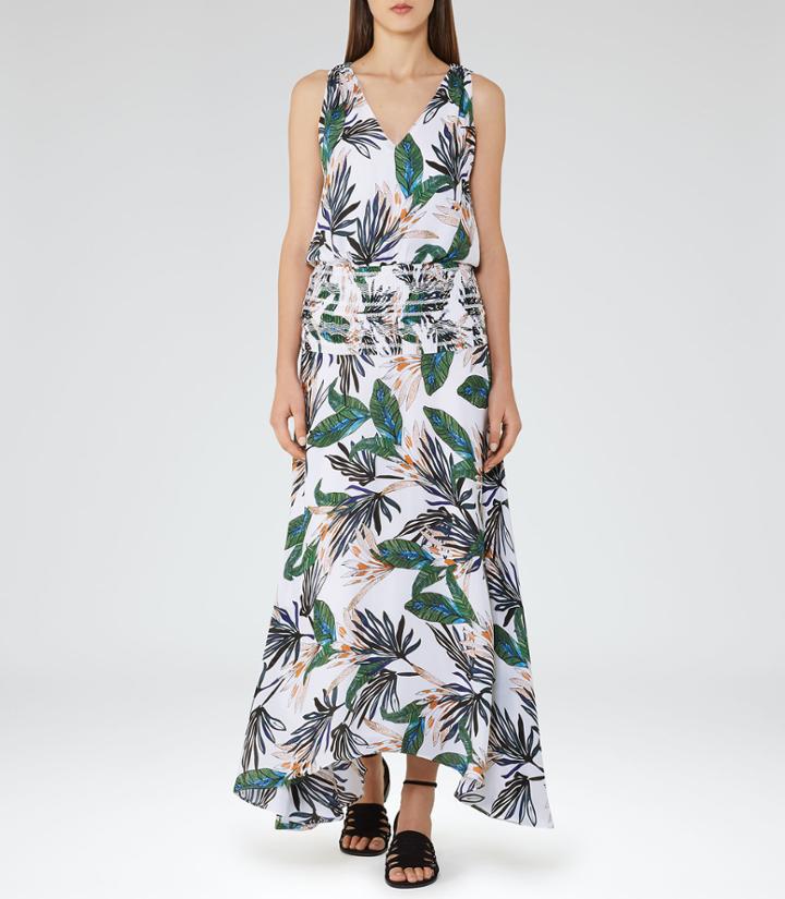 Reiss Maribel - Palm-print Maxi Dress In White, Womens, Size 0