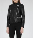 Reiss Erin - Leather Biker Jacket In Black, Womens, Size 0