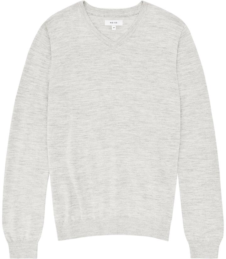 Reiss Emporer - Mens Merino V-neck Jumper In Grey, Size Xs