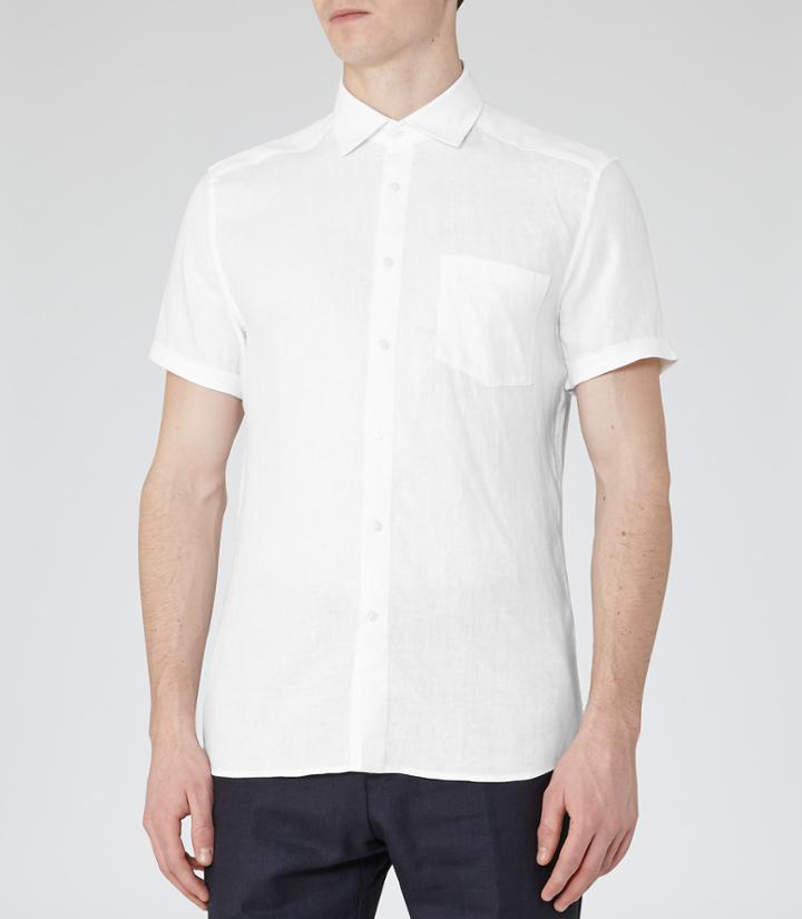 Reiss Frank - Mens Short Sleeve Linen Shirt In White, Size Xs