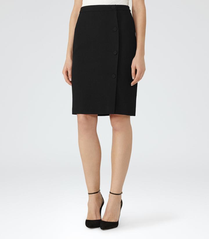 Reiss Ricky - Womens Button-front Pencil Skirt In Black, Size 4