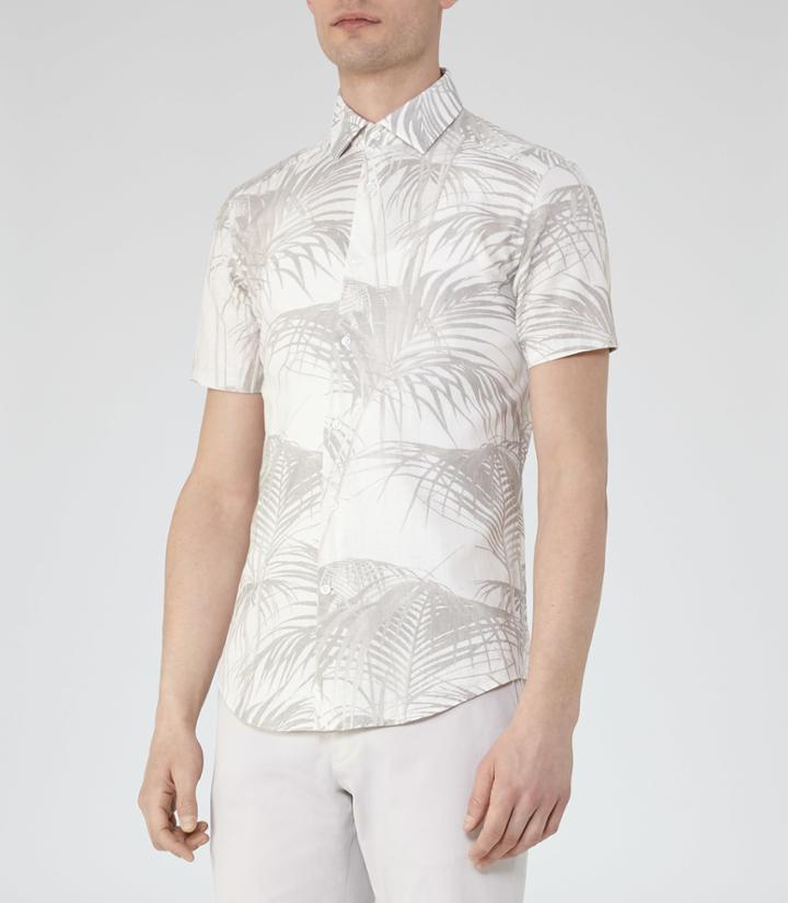 Reiss Mccawly - Mens Palm Print Shirt In Brown, Size Xs