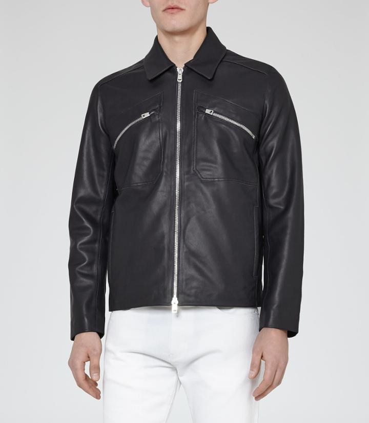 Reiss Jurassic - Mens Zip Detail Leather Jacket In Blue, Size S
