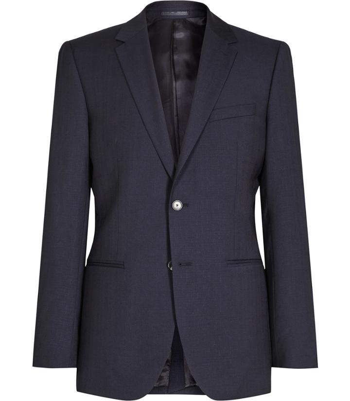 Reiss Pose B - Mens Textured Wool Blazer In Blue, Size 36