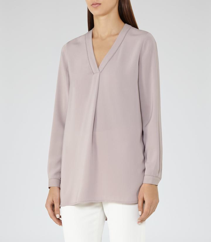 Reiss Melie - V-neck Blouse In Grey, Womens, Size 0