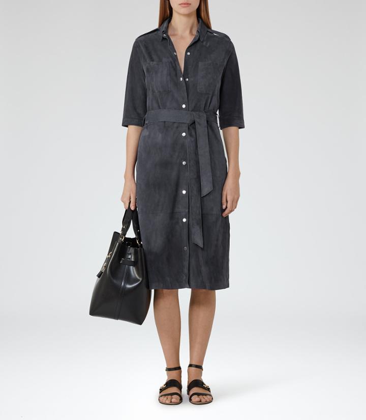 Reiss Chloe - Suede Shirt Dress In Blue, Womens, Size 0