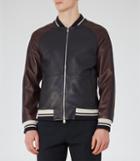 Reiss Pastourelle - Leather Stripe Bomber Jacket In Blue, Mens, Size S