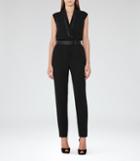 Reiss Era - Womens Satin-trim Jumpsuit In Black, Size 4