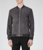 Reiss Basse - Suede Bomber Jacket In Grey, Mens, Size L