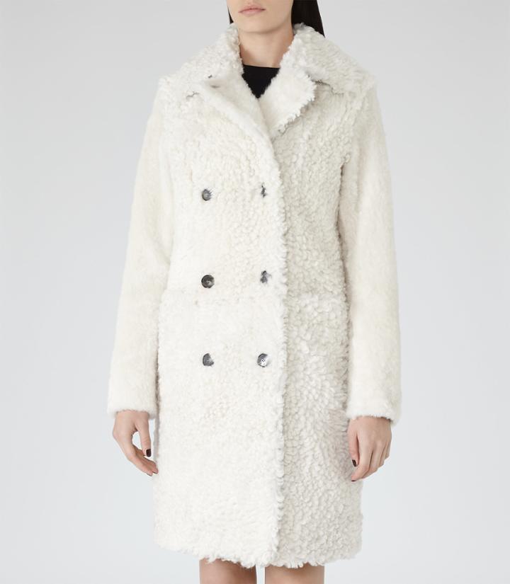 Reiss Clemi - Womens Long Shearling Coat In White, Size Xs