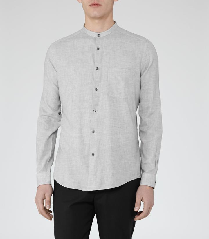Reiss Indiana - Mens Grandad Collar Shirt In Grey, Size S