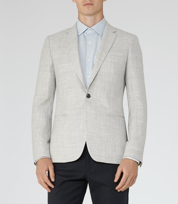 Reiss Elliot - Mens Hopsack Weave Blazer In Grey, Size 40