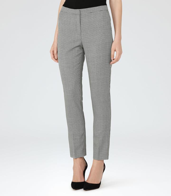 Reiss Maxine Trouser - Womens Patterned Tailored Trousers In White, Size 8