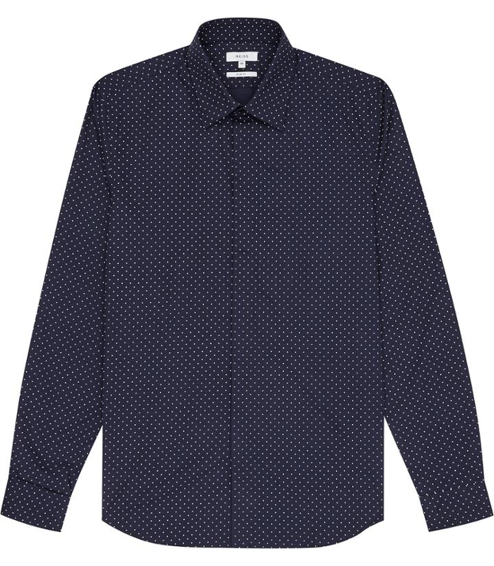 Reiss Jenas - Mens Polka Dot Shirt In Blue, Size Xs