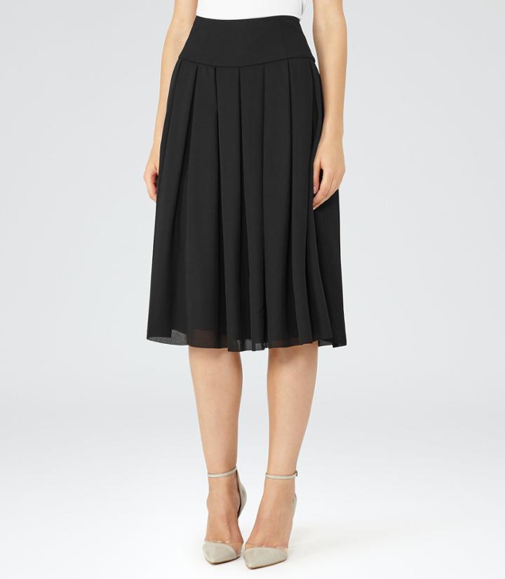 Reiss Eli - Womens Pleated Midi Skirt In Black, Size 6