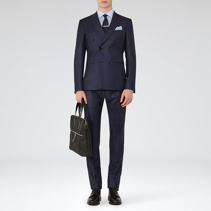 Reiss Arno - Mens Double-breasted Check Suit In Blue