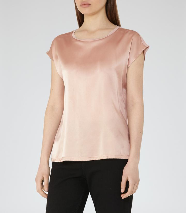 Reiss Ki - Silk-front T-shirt In Pink, Womens, Size Xs