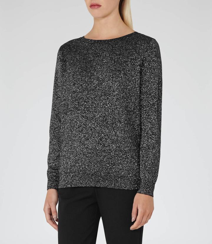 Reiss Luli - Womens Metallic V-back Jumper In Black, Size S