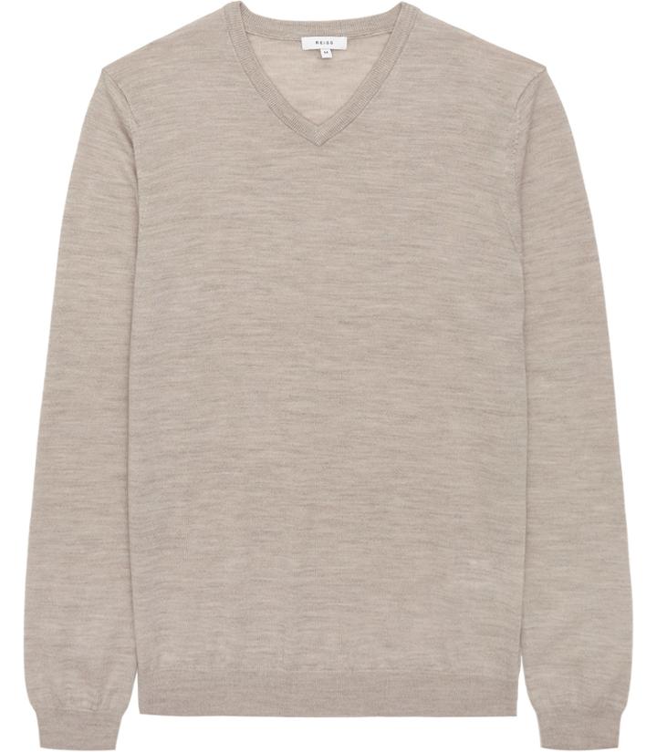 Reiss Emporer - Mens Merino V-neck Jumper In Brown, Size Xs
