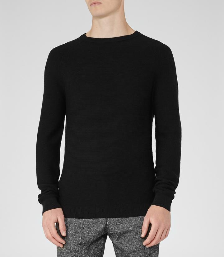Reiss Jetty - Mens Ribbed Crew-neck Jumper In Black, Size S