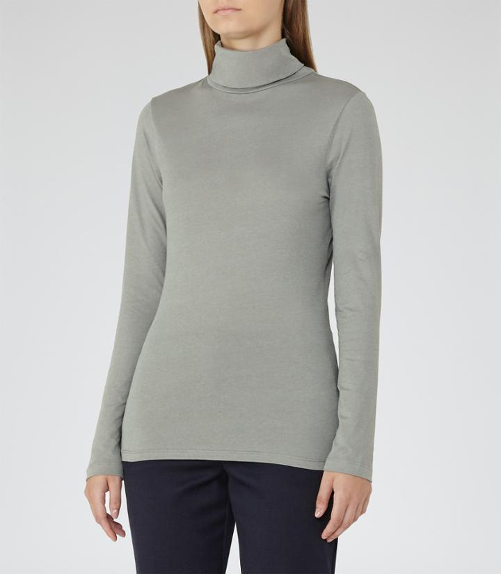 Reiss Fernley - Womens Sheen-detail Roll-neck Top In Green, Size S