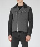 Reiss Florentine - Mens Contrast Biker Jacket In Grey, Size Xs