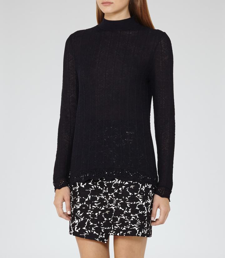 Reiss Orla - Womens Lace-effect Jumper In Blue, Size S