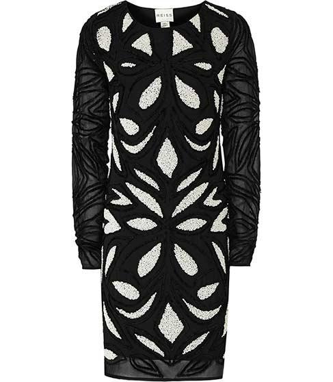 Reiss Freda Embellished Monochrome Dress