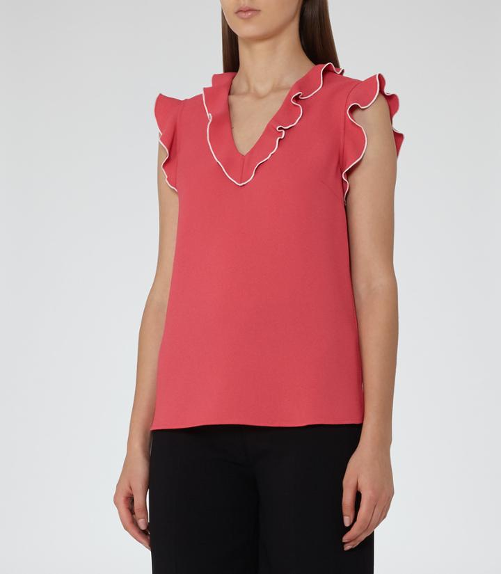 Reiss Rosa - Womens Ruffle-detail Top In Red, Size 4