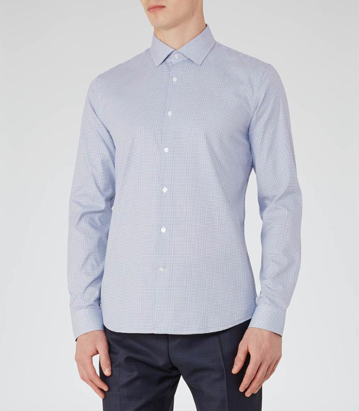 Reiss Mattusi - Houndstooth Check Shirt In Blue, Mens, Size Xs
