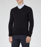Reiss Emporer - Merino V-neck Jumper In Blue, Mens, Size L