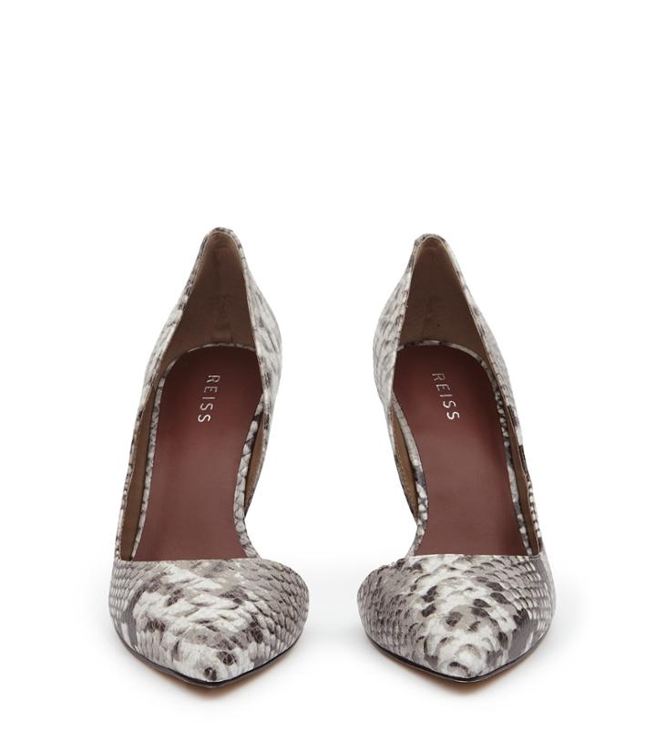 Reiss Bardot - Snake-print Curve Detail Shoes In Brown, Womens, Size 5